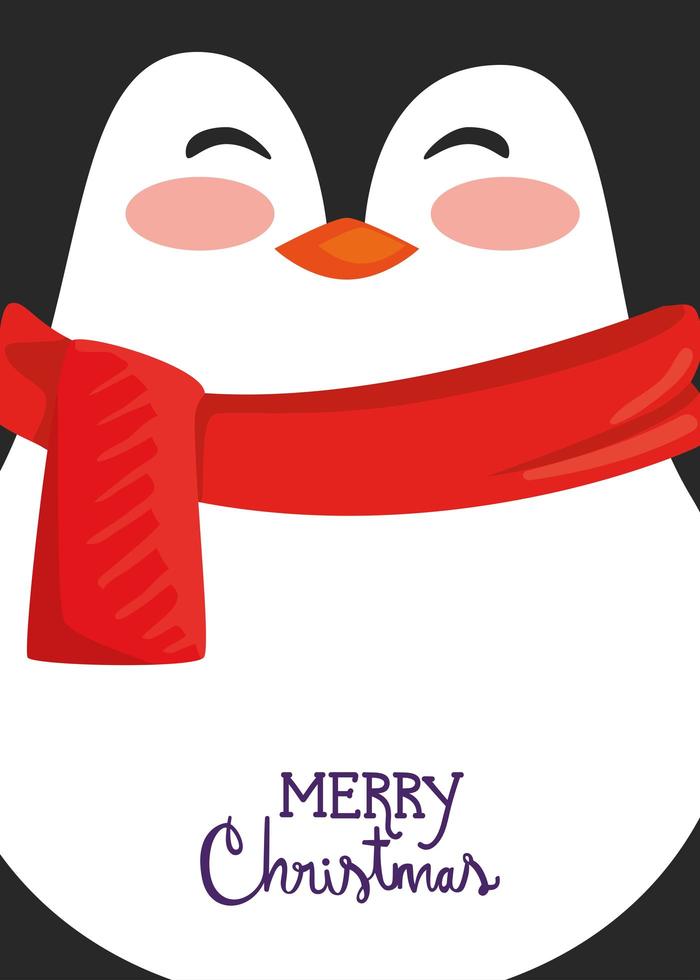 cartel de feliz navidad con lindo pingüino vector