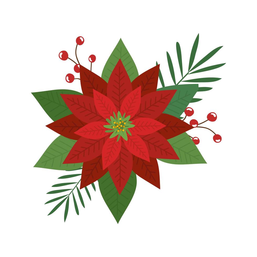 flower christmas decorative with leafs isolated icon vector