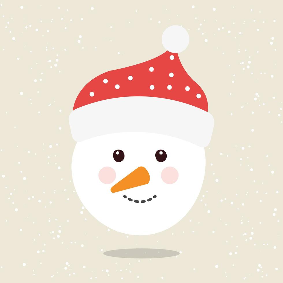 merry christmas head of snowman character vector