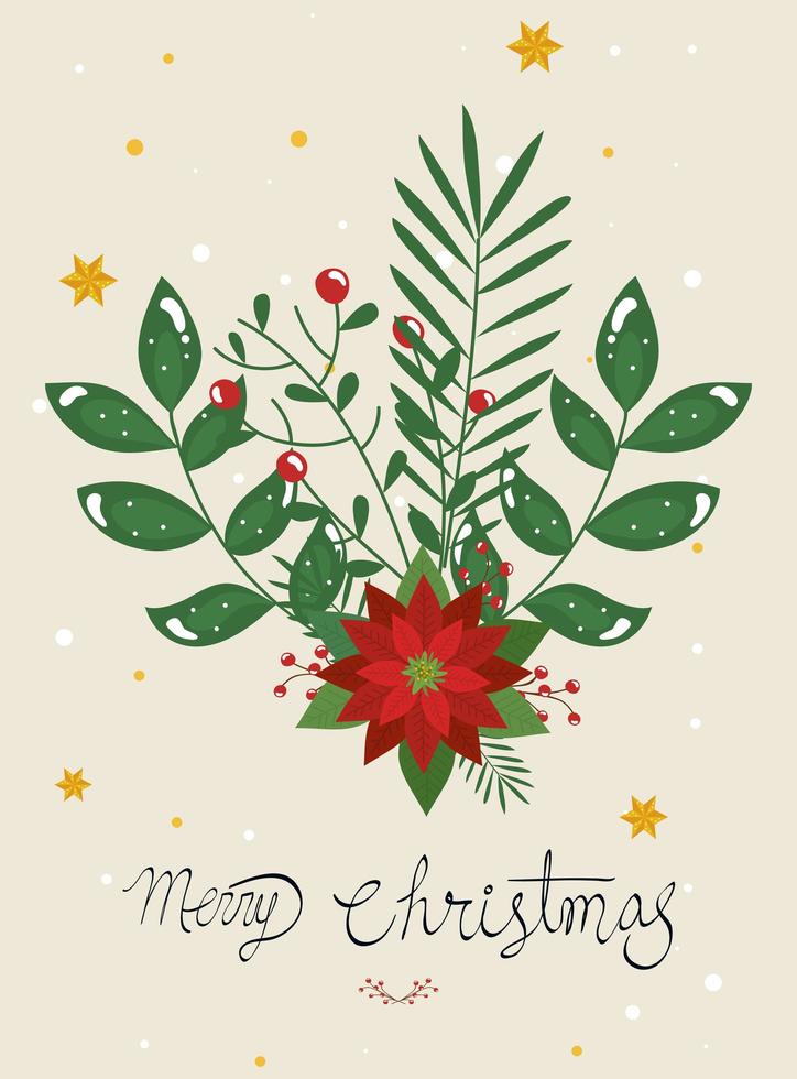 cartel de feliz navidad con decoración floral vector