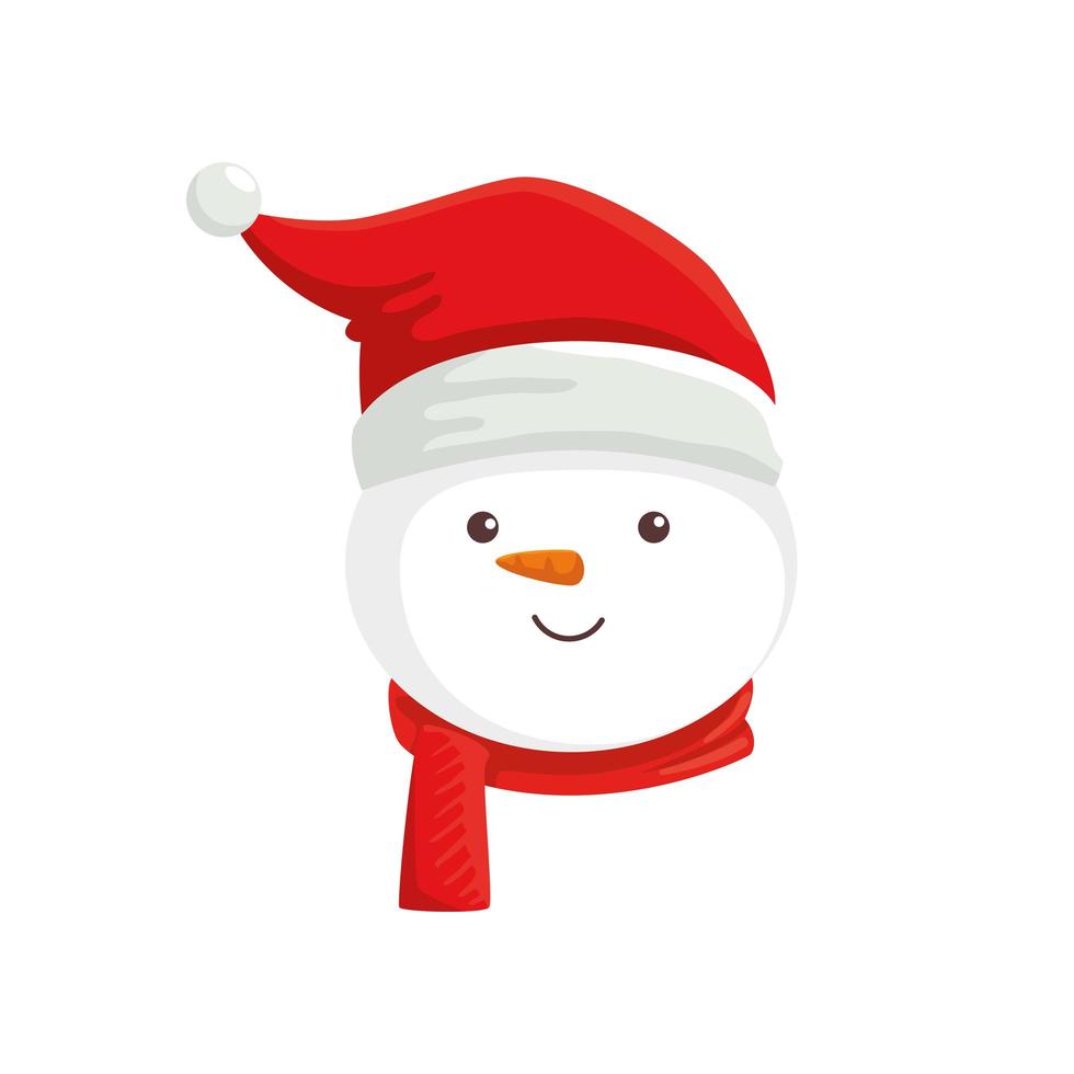 head of snowman character merry christmas vector