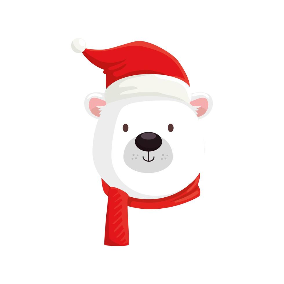 head of cute bear character merry christmas vector