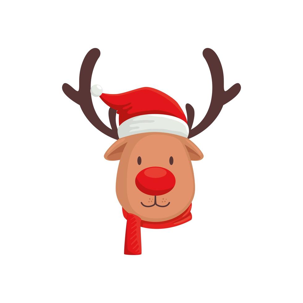 face of reindeer animal character merry christmas vector