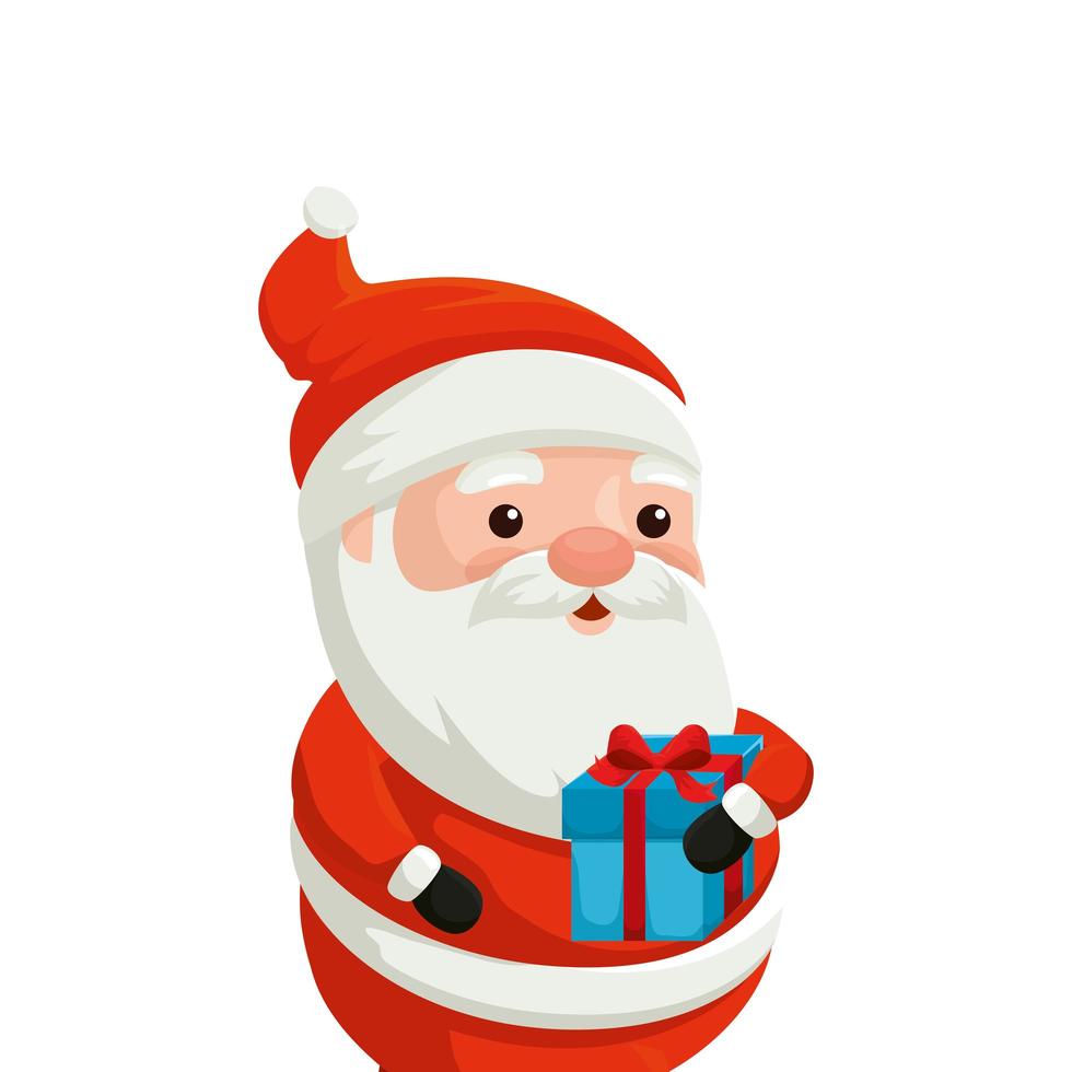 santa claus character merry christmas with gift box vector