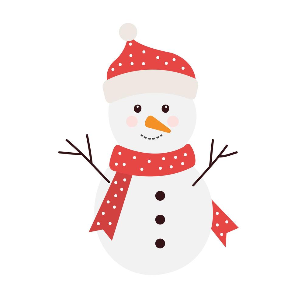 feliz navidad lindo personaje de muñeco de nieve vector