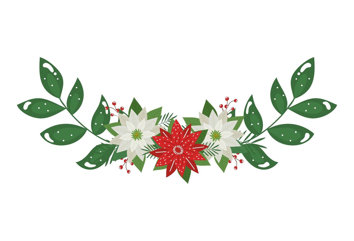 flowers christmas decorative with branches and leafs vector