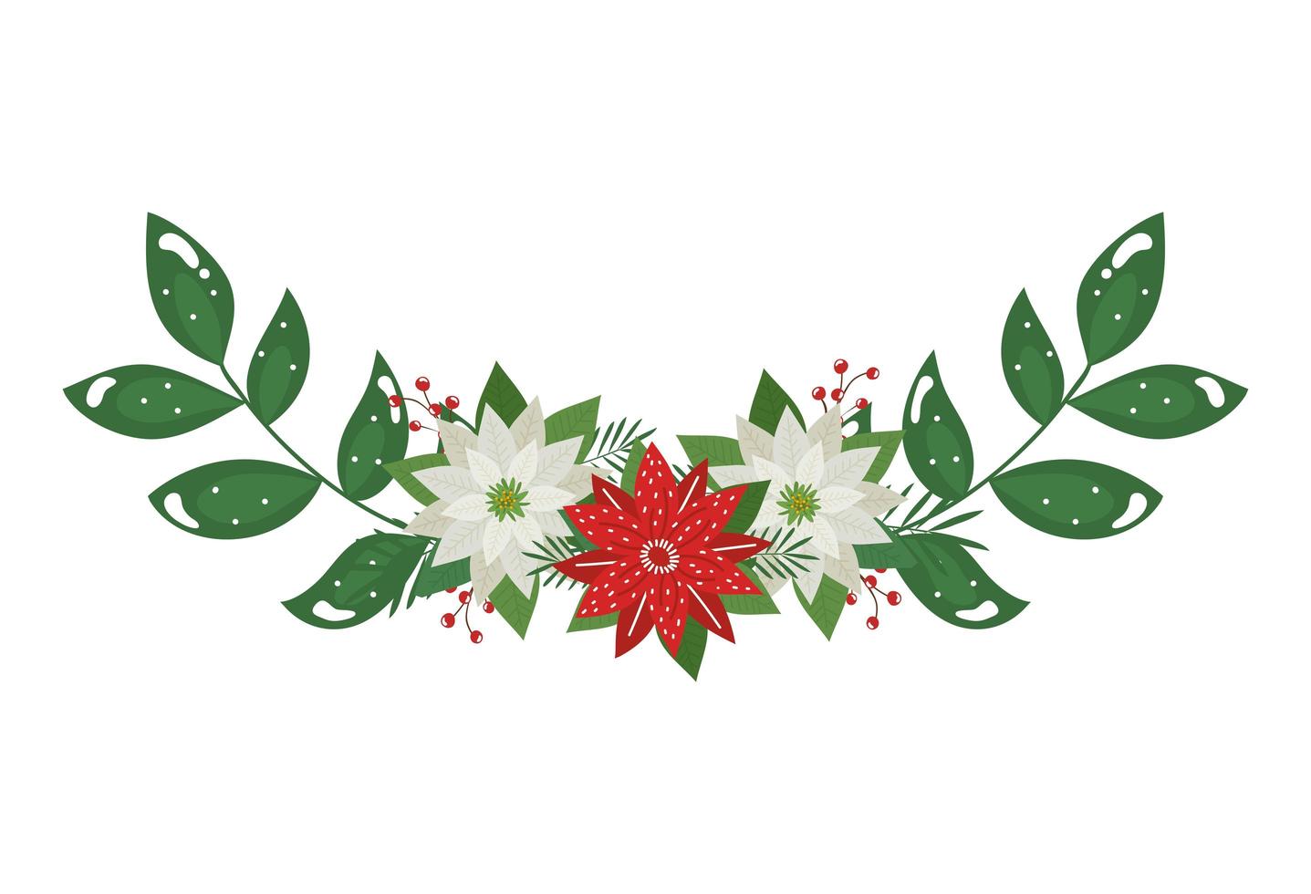 flores navideñas decorativas con ramas y hojas vector