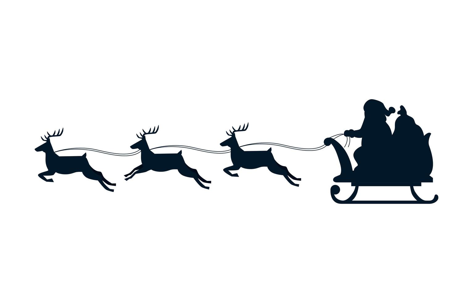 silhouette of sled santa claus with reindeer isolated icon vector