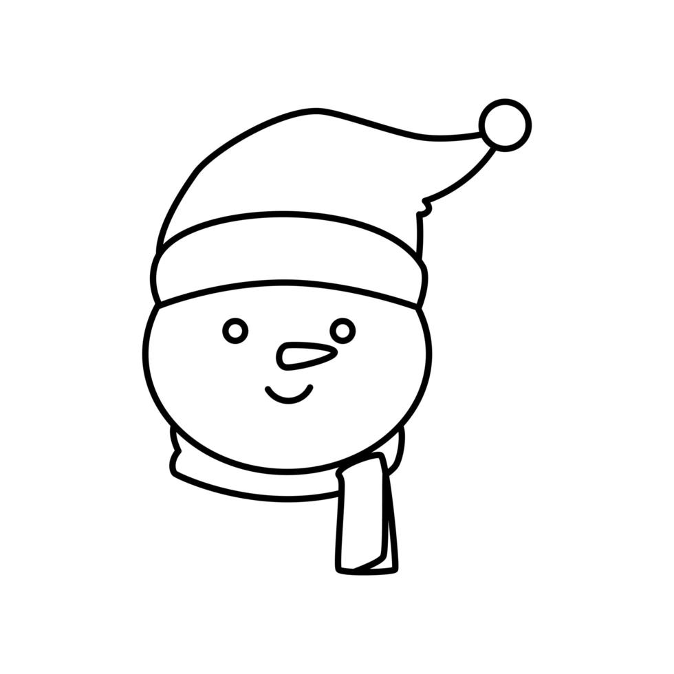 head of snowman line style character merry christmas vector