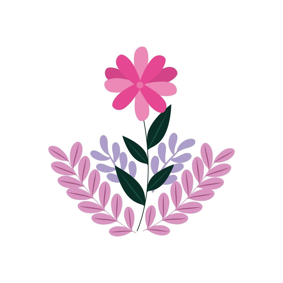 cute flower with branches and leafs line style icon vector