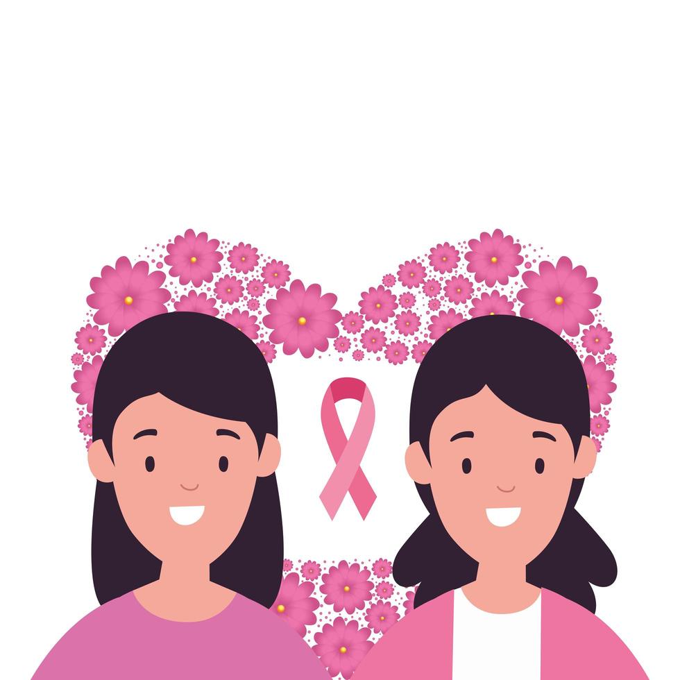 mujeres en forma de corazón marco de flores vector