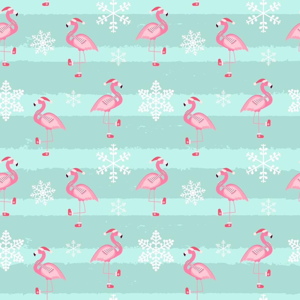 Cute Pink Flamingo New Year and Christmas Seamless Pattern Background vector