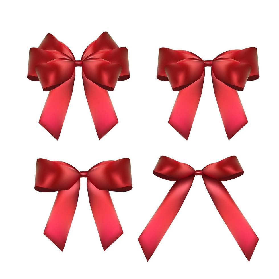 Decorative red bow collection set. 3D Realistic Vector Illustration