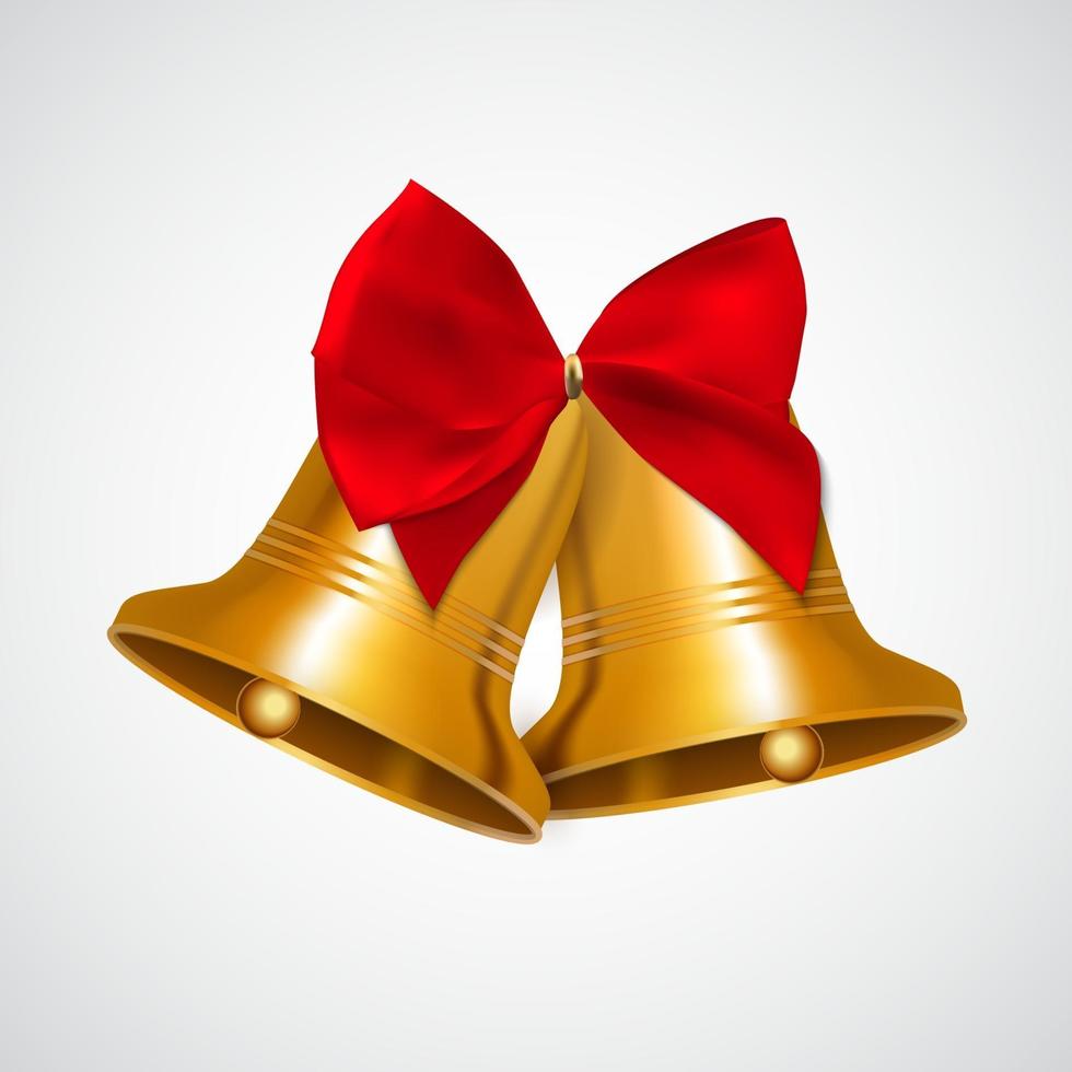 Christmas Bell with Red Bow Vector Illustration