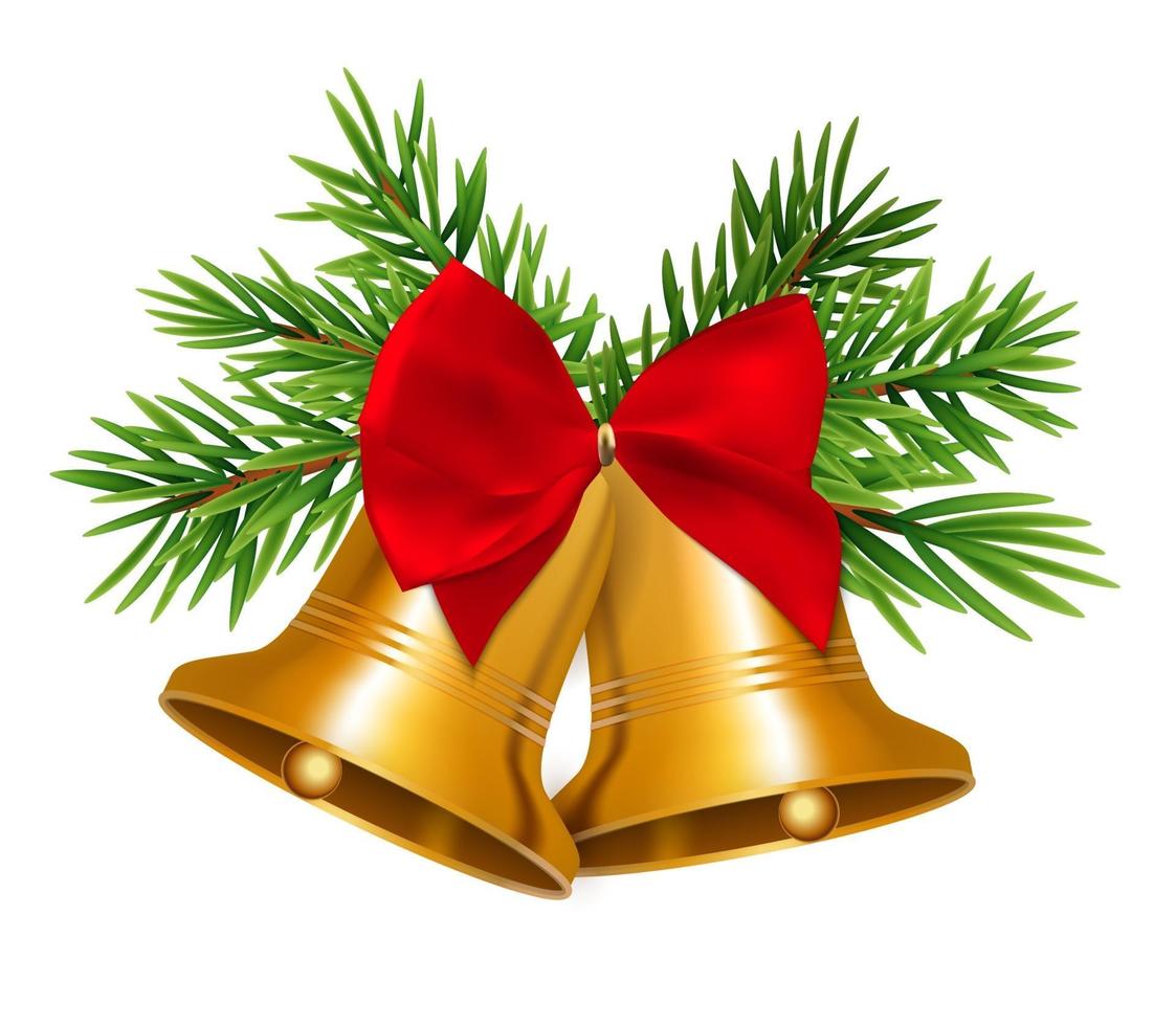 Christmas Bell with Red Bow Vector Illustration