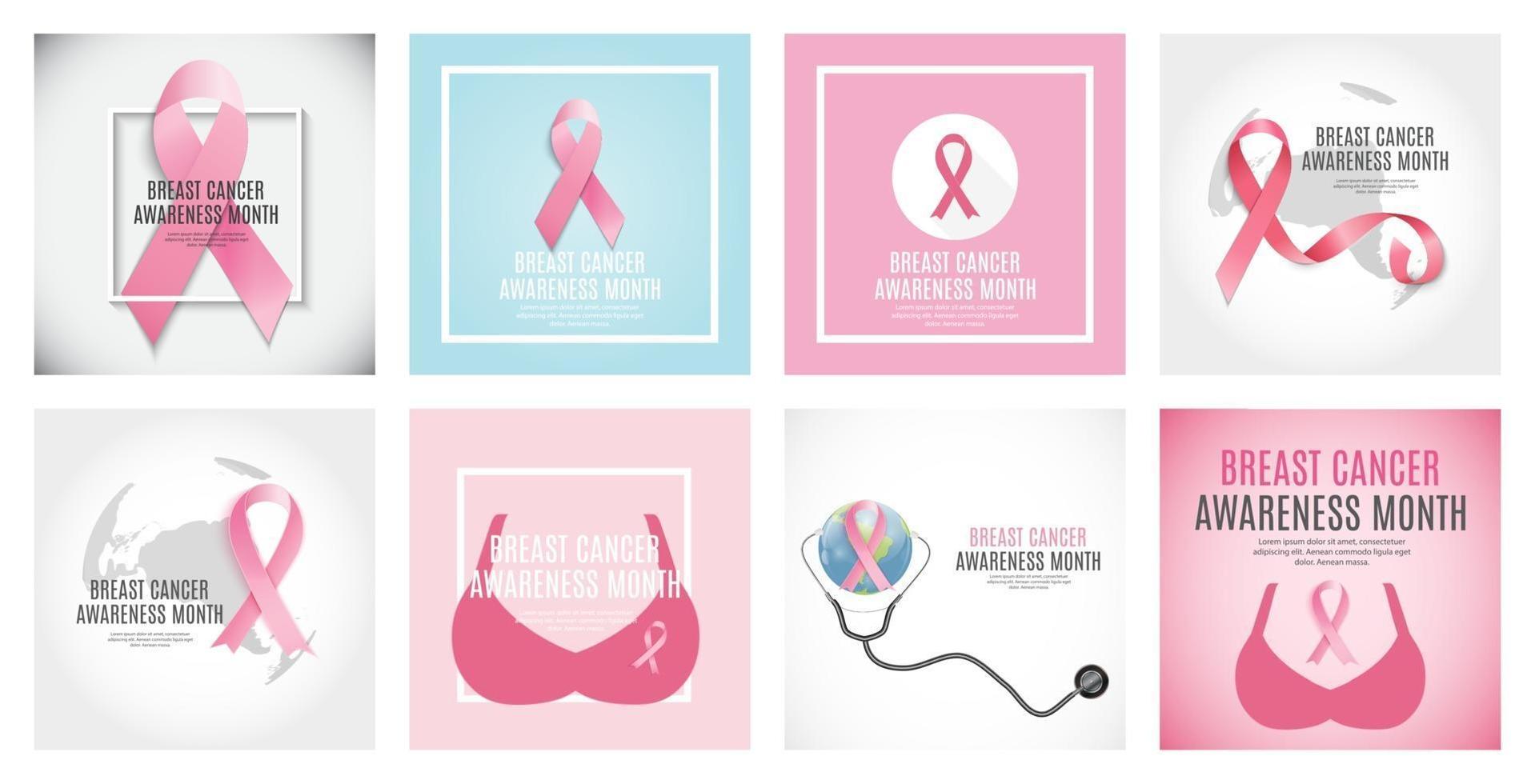 colección de fondo de cinta rosa del mes de concientización sobre el cáncer de mama vector