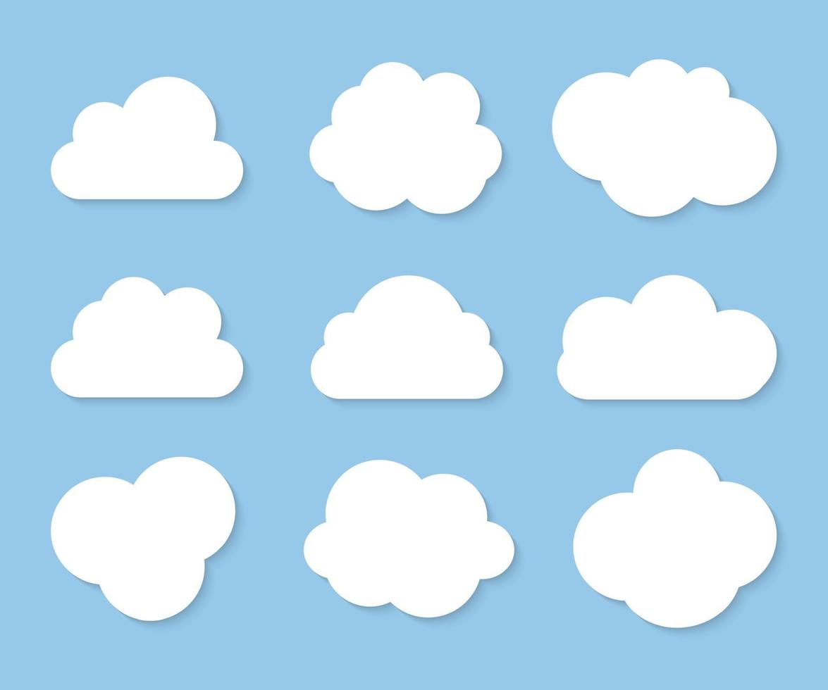 Abstract white cloud icon collection set isolated on blue background vector