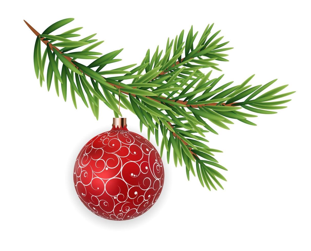 Christmas decorations. Fir tree branch with ball. Vector Illustration