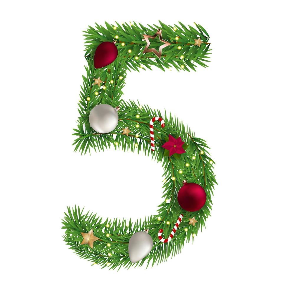 Christmas alphabet number 5 vector illustration