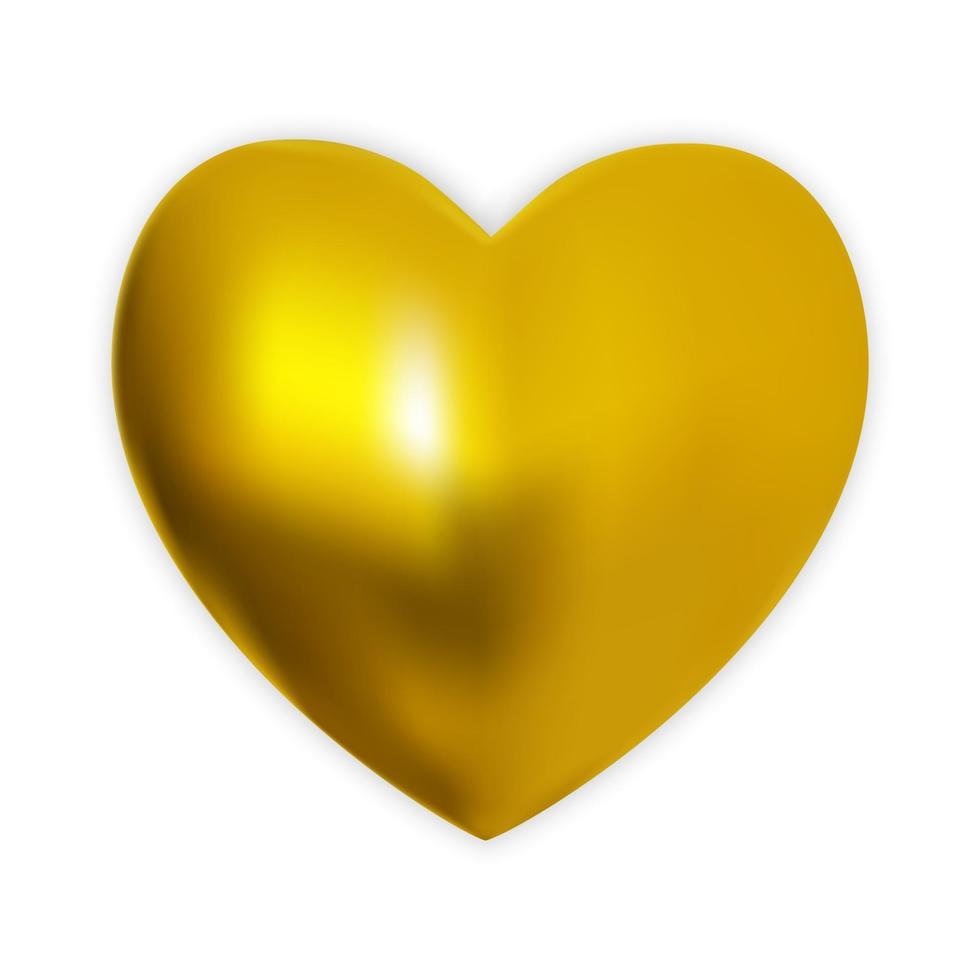 corazón de oro 3d colorido naturalista sobre un fondo blanco. vector