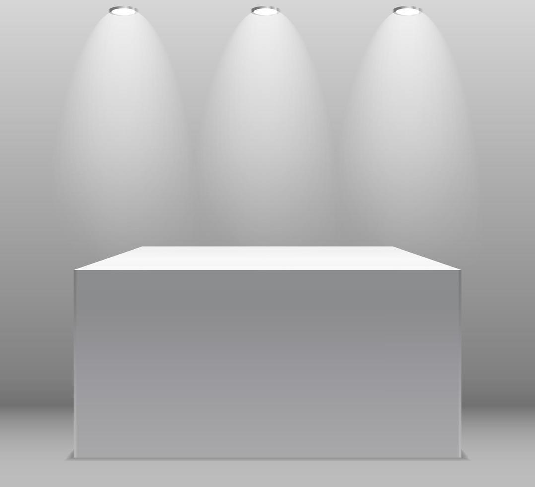 Exhibition Concept, White Empty Box, Stand with Illumination vector
