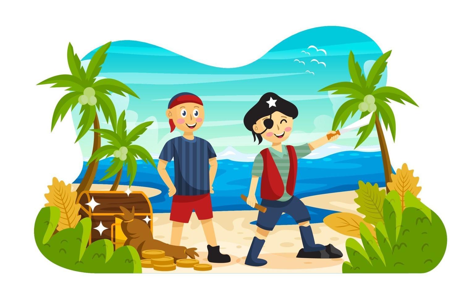 los niños juegan el papel de piratas vector