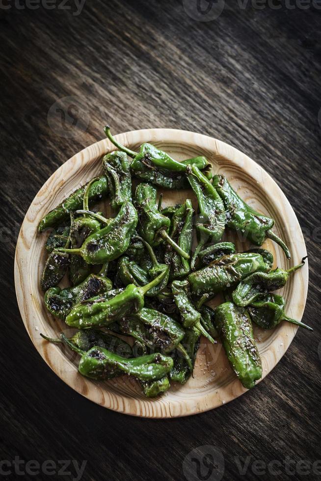 Pimientos Padron grilled green peppers Spanish simple tapas snack photo