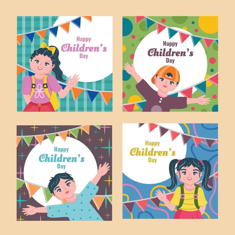 Children Day Social Media Post Template Set vector
