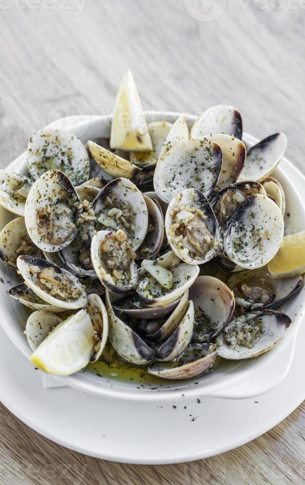 Garlic white wine steamed clams seafood Portuguese tapas simple snack photo