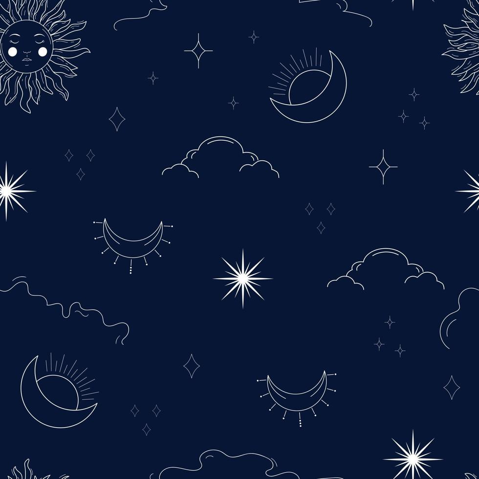 Celestial seamless pattern with mystic sun and moon vector