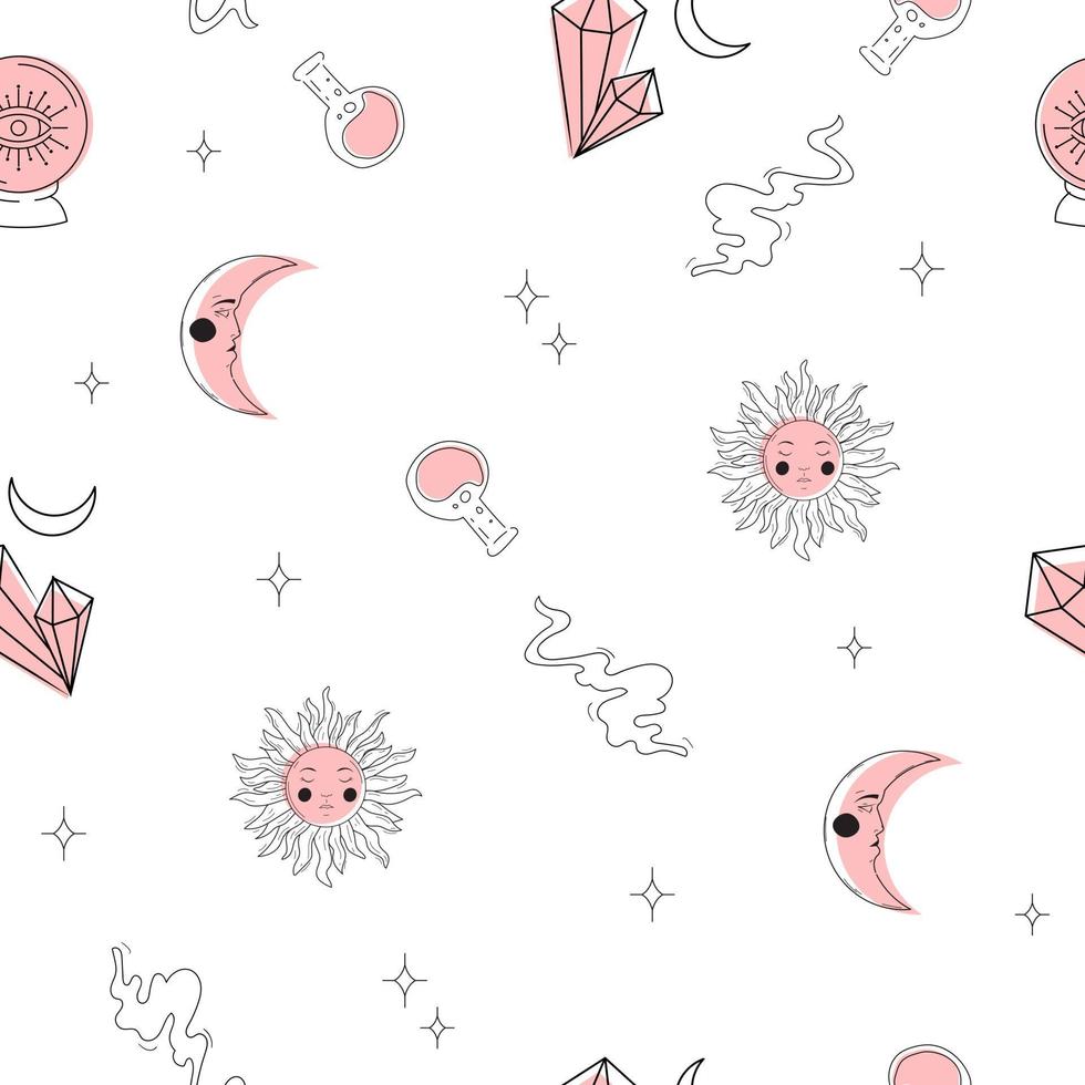 Minimalist seamless pattern with celestial and magical concept vector