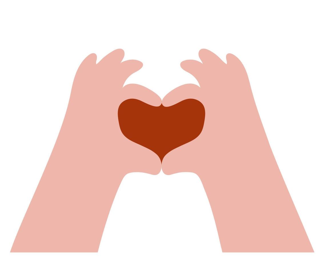 Hand gesture making a heart symbol. Inside is a red heart vector