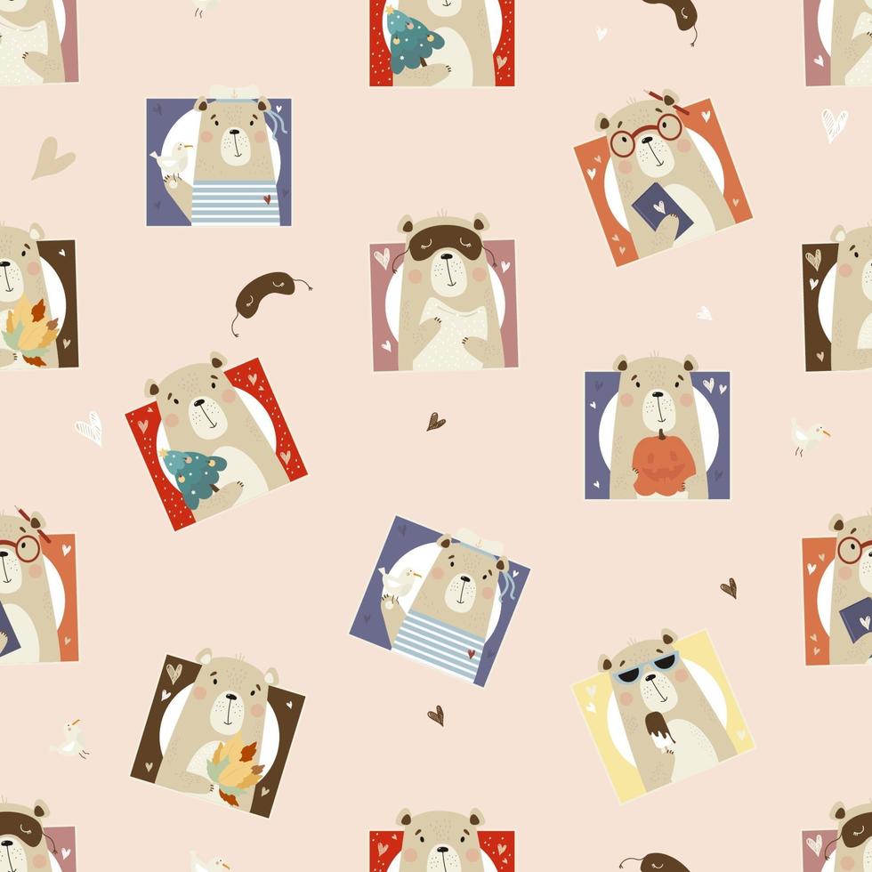 Seamless pattern with cute bears. Portraits of bears vector