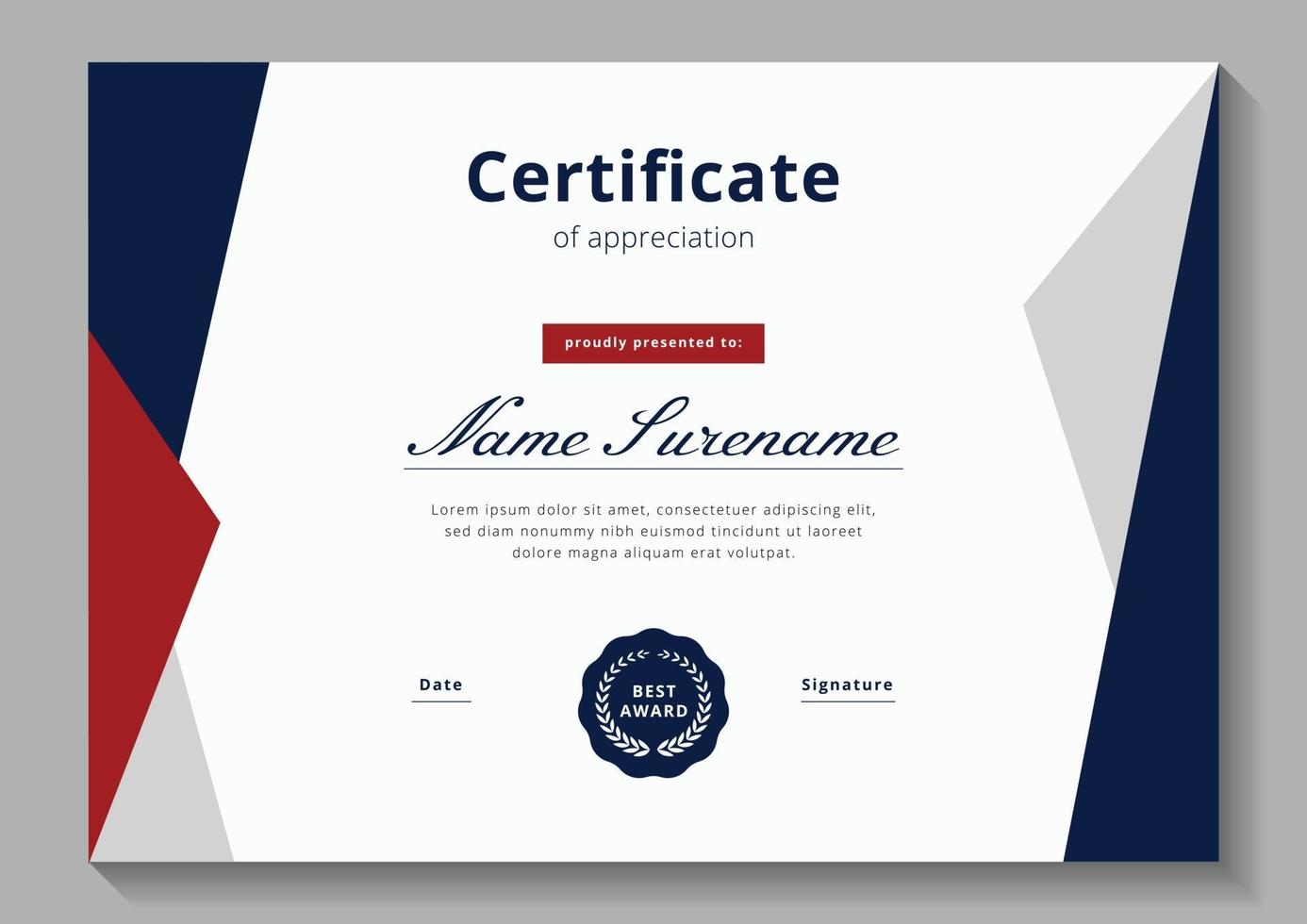 red and blue minimalist certificate design template vector