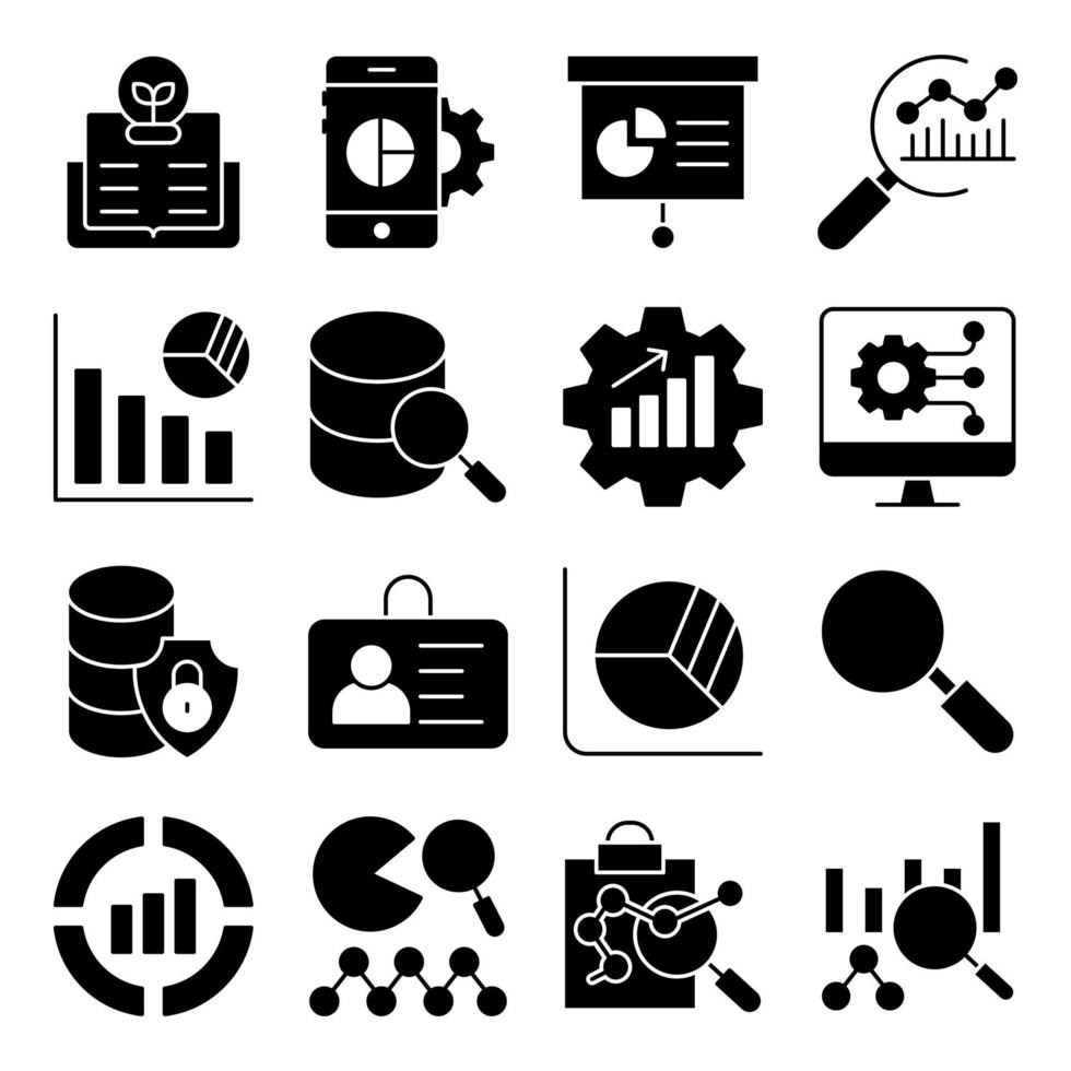 paquete de iconos sólidos de estadísticas comerciales vector