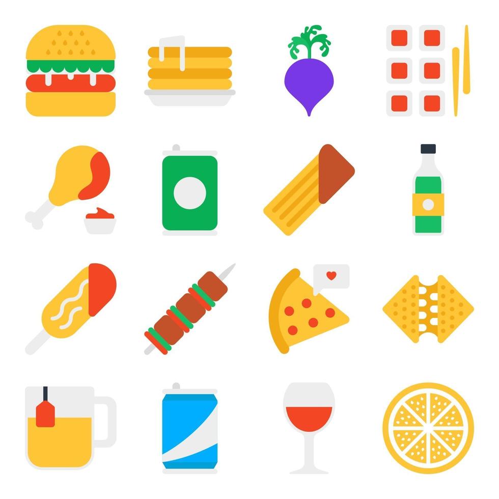 Pack of Fruits and Vegetables Flat Icons vector