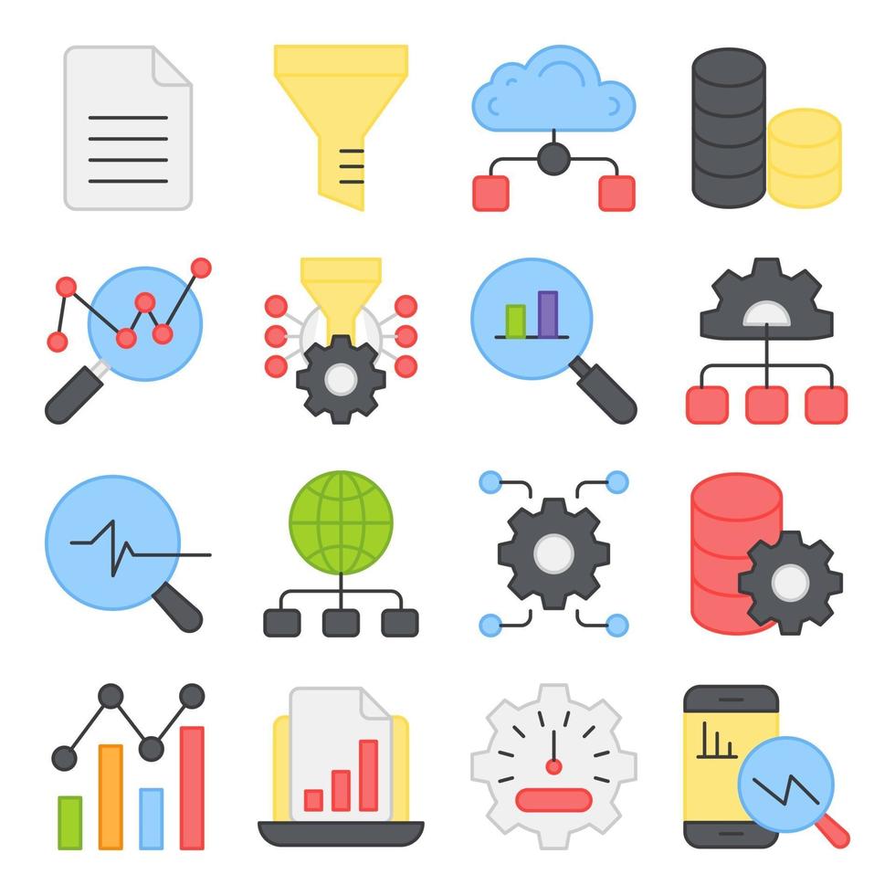 paquete de iconos planos de big data vector