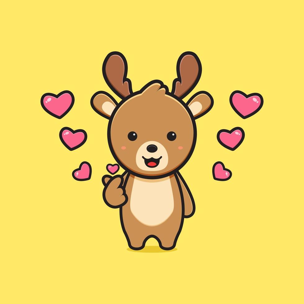 Cute deer with finger love pose cartoon icon illustration vector