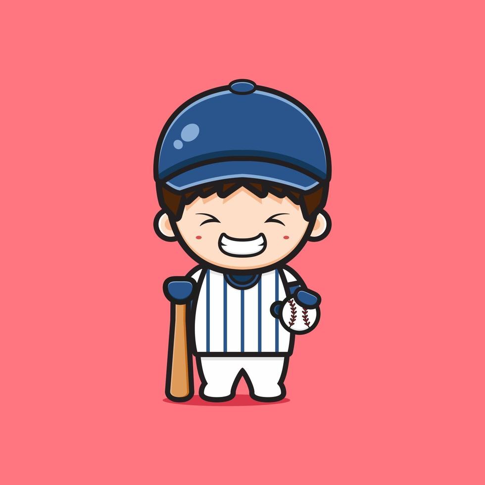 Cute boy playing baseball cartoon icon illustration vector