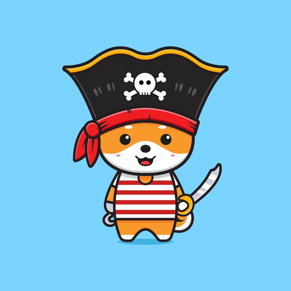 ilustración linda del icono de la historieta de los piratas shiba inu vector