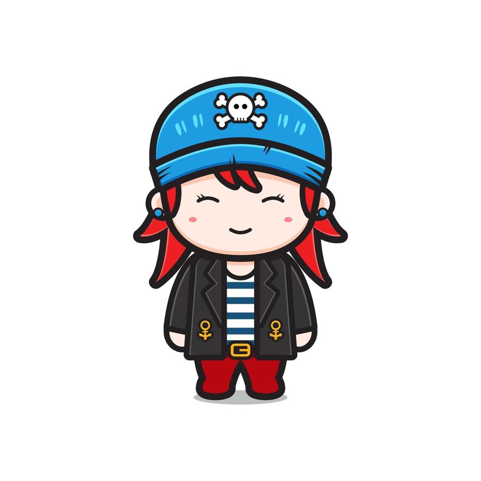 Cute girl pirates character cartoon icon illustration vector