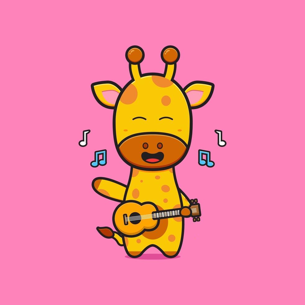 Cute giraffe playing guitar cartoon icon illustration vector