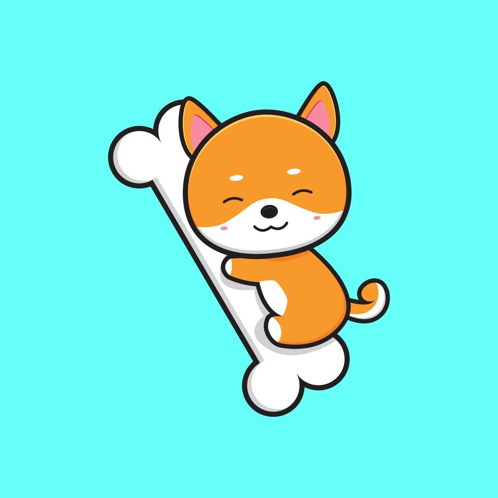 abrazo lindo de shiba inu en el ejemplo del icono de la historieta del hueso vector