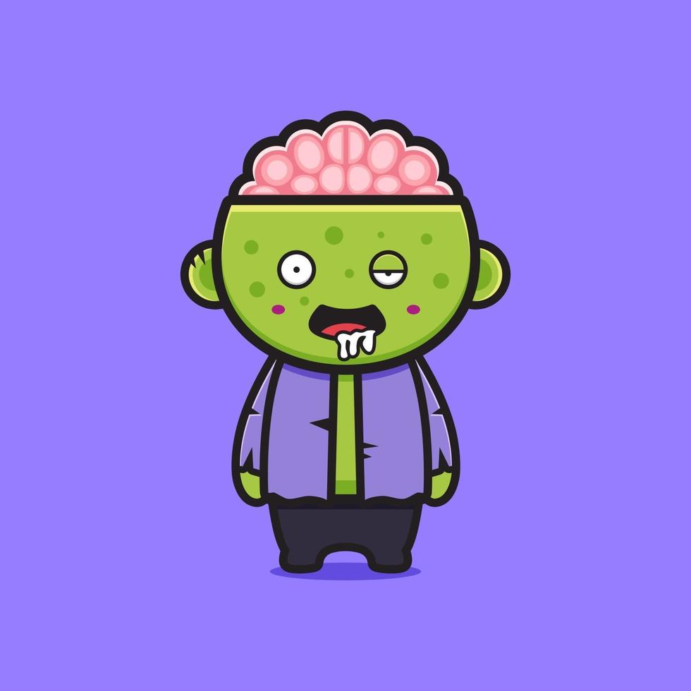 Cute zombie halloween cartoon icon illustration vector