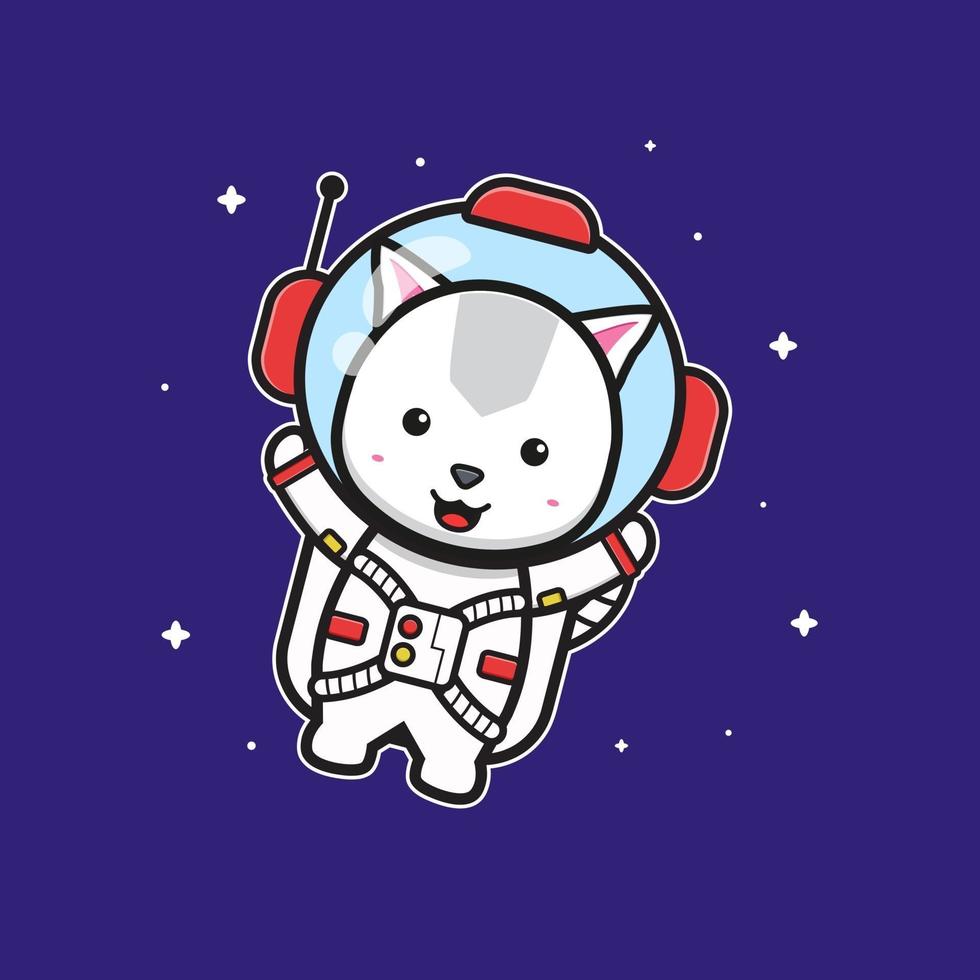 Cute cat astronaut flying on space cartoon icon illustration vector