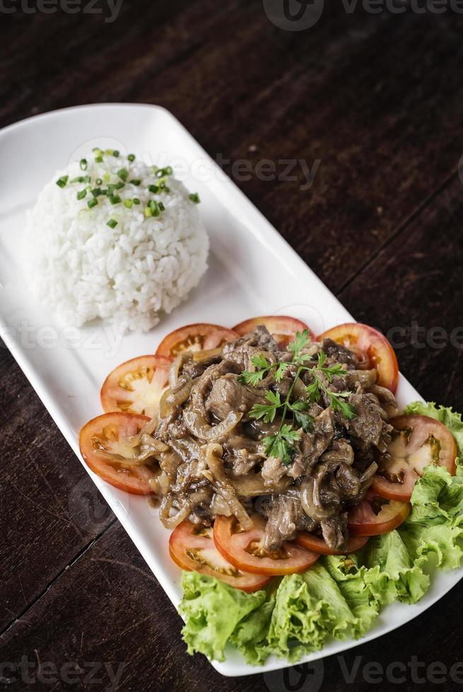 Cambodian fried beef lok lak traditional Khmer food photo