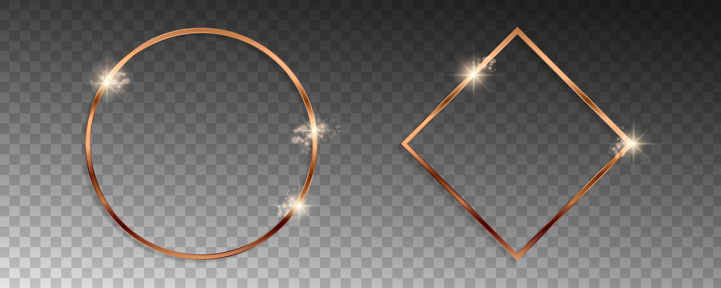 Vector bronze golden frames with lights effects.