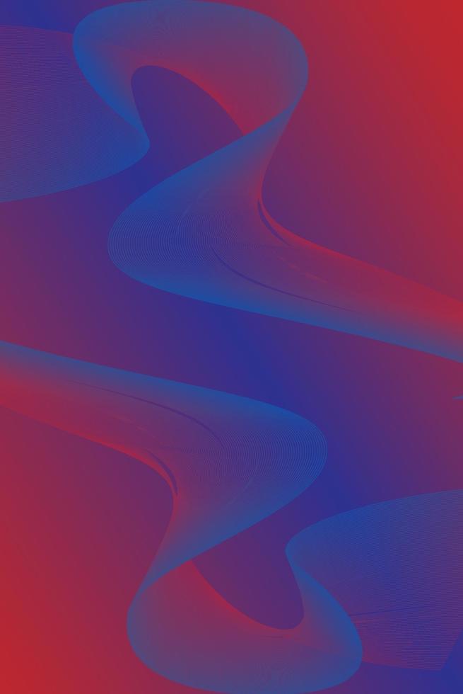 Fondo rojo y azul con ondas de arte de línea de degradado. vector