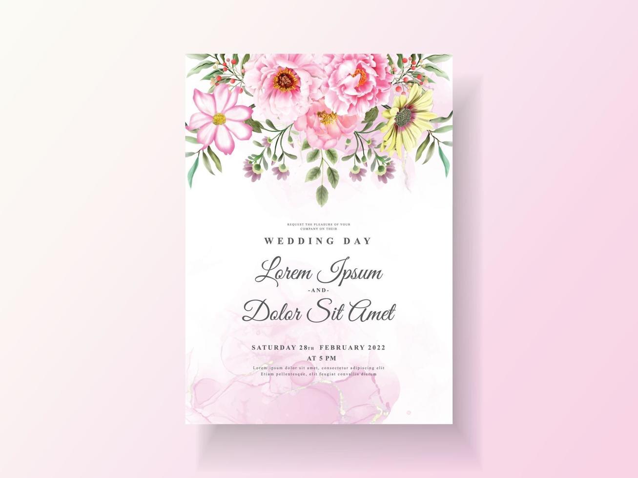 Romantic wedding invitation cards floral watercolor vector