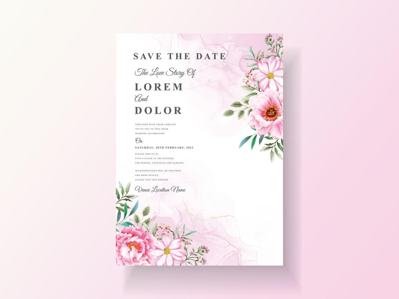 Romantic wedding invitation cards floral watercolor vector